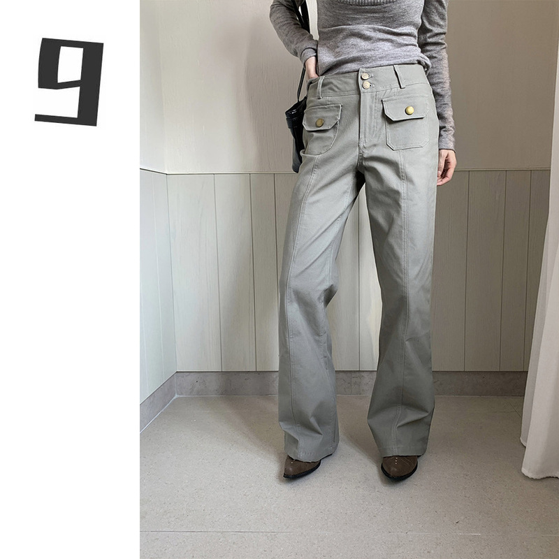 [9Hour] Personalized Flap Pocket Pants Sexy Style Bootcut Jeans for Women 2025 Autum Workwear Casual Pants for Women C0516