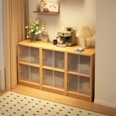 实木书柜储物柜一体靠墙边柜客厅餐边柜茶水柜组合矮柜幼儿园书架