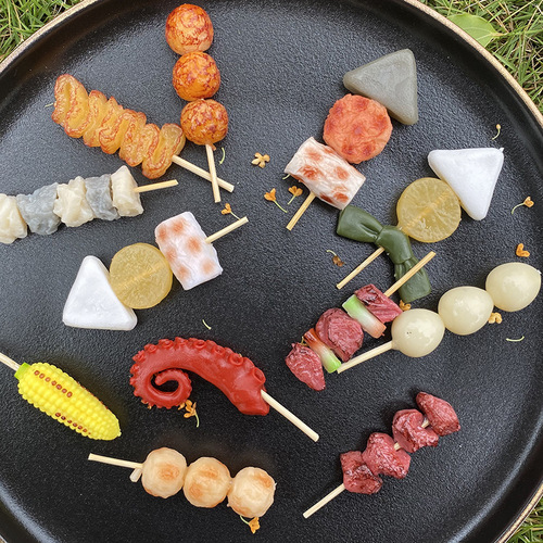PVC simulation model food squid whiskers gluten corn meatball skewers children's play house toys simulation barbecue skewers