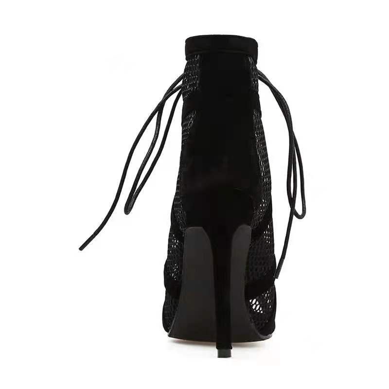 Botas Sandalia con Malla y Cintas de Tejido y Caucho, Tacón Fino y Alto para Verano image 5
