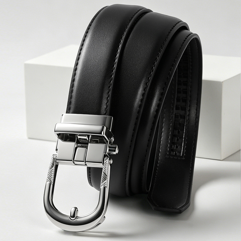 Silver buckle black-push automatic buckle / 95cm