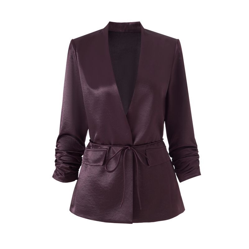 Nanyou V-Neck Blazer for Women, Spring/Summer 2026, Satin Waist-Cinching Elegant Pleated Three-Quarter Sleeve Acetate Blazer for Women Nanyou V-Neck Blazer for Women, Spring/Summer 2026, Satin Waist-Cinching Elegant Pleated Three-Quarter Sleeve Acetate Blazer for Women
