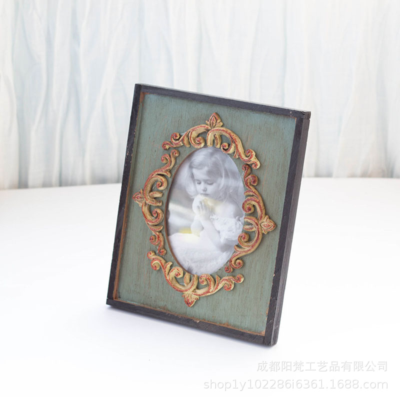 欧式复古做旧椭圆内框实木相框画框装饰框客厅摆件礼物