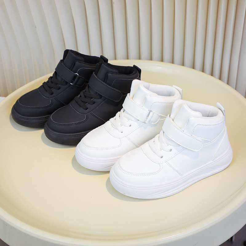 Children's Sports Shoes, Boys' Casual Shoes, Medium and Large Children's Casual Sneakers, Spring and Autumn High-Top Black and White Girls' Shoes Wholesale