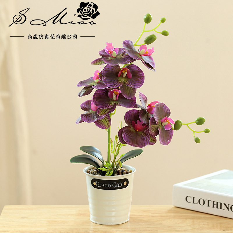 Fake Flower Iron Pot 3D impresión de película doble horquilla nueve flores orquídeas mariposa bonsai simulación de flores fabricantes directamente para decoración del hogar image 4