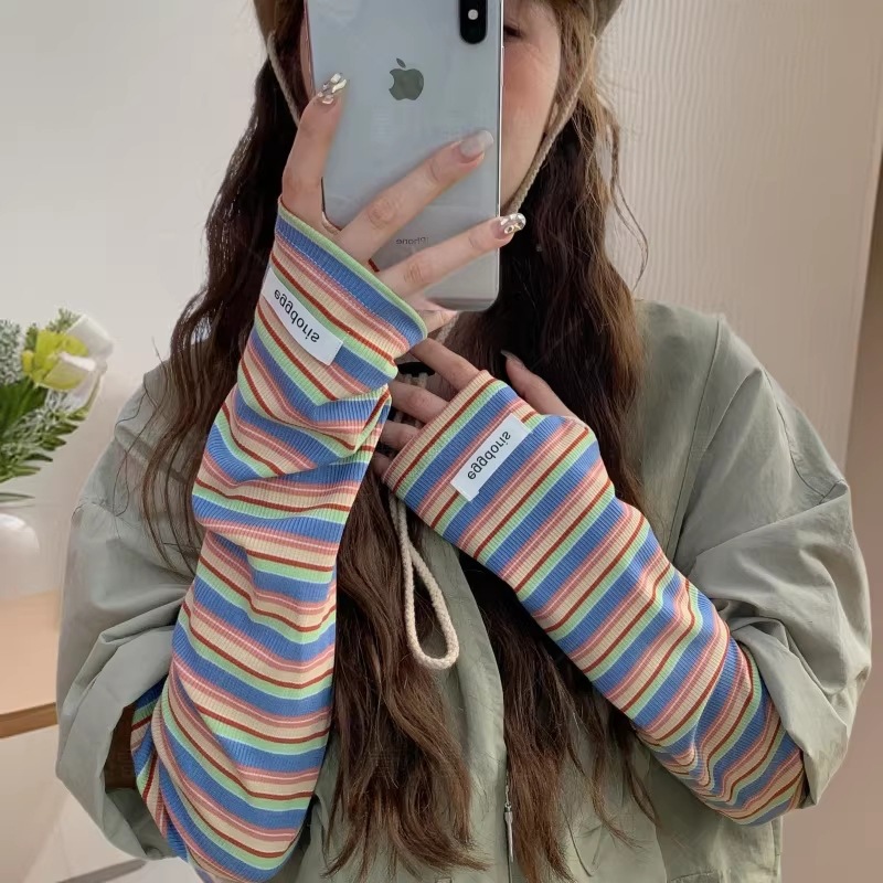 Korean Style Striped Sun Protection Sleeves for Women, Ice Sleeves for Outdoor Driving and Cycling, Uv Protection Arm Guards, Loose Hand Sleeves, Hand Protectors