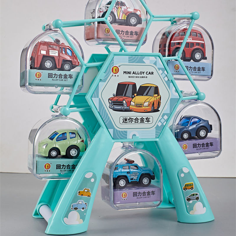 Caja de regalo de automóvil de aleación de rueda gigante con 6 modelos de automóvil de metal de retroceso juguetes para niños venta al por mayor en caliente transfronteriza