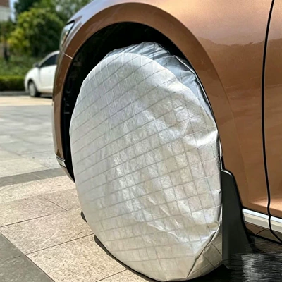 Special protective cover for car tires, summer dustproof, freeze-proof, dog urine-proof, anti-aging, sun-proof, thickened spare tire cover (Spare wheel cover) - aluminum-foil-grid-pattern-car-tire-cover-1-piece