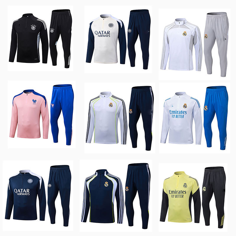 Hot Selling Sports Training Clothes Barcelona Zipper Inter Milan Long Sleeve Half Pull Adult Real Madrid Training Clothes Jacket Adult Suit