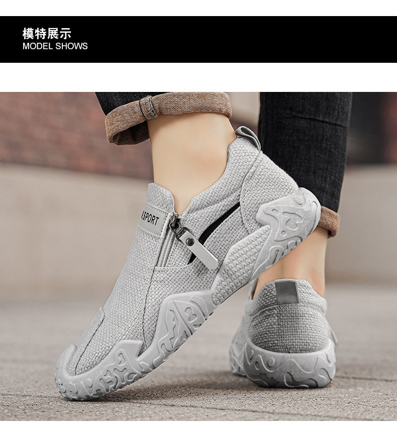 Giày lười nam vải bạt mũi tròn thoáng khí chống trượt, đế cao su gót thấp 1–3 cm — 7333 màu đen, 7333 xám nhạt, 7333m Trắng chi tiết 8