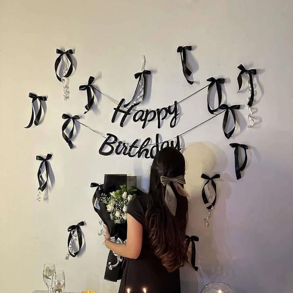 Black birthday flag + 10 black bows [free glue dots]
