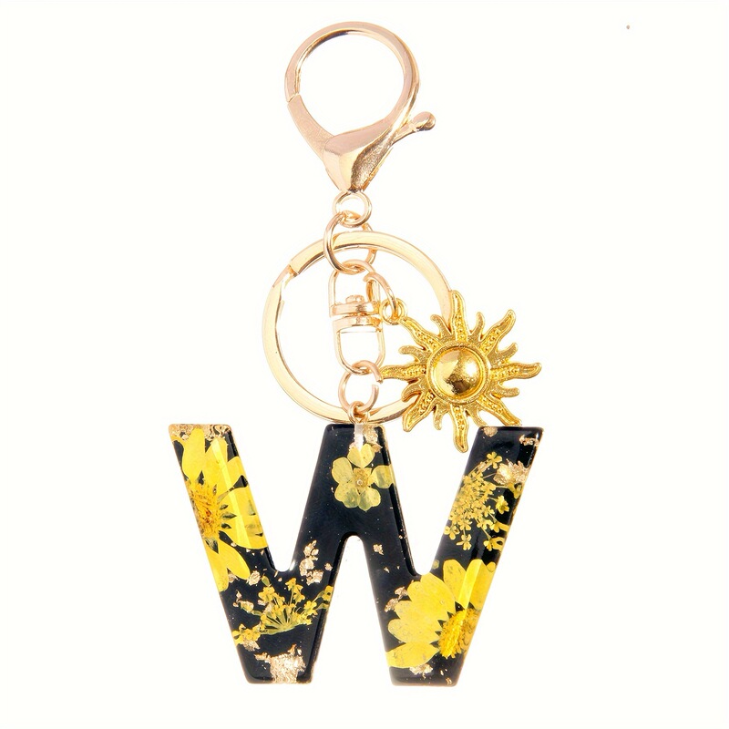 New Sunflower Initials Keychain Resin Key Chain Wallet Backpack Hanging Accessories Women's Hanging Gifts
