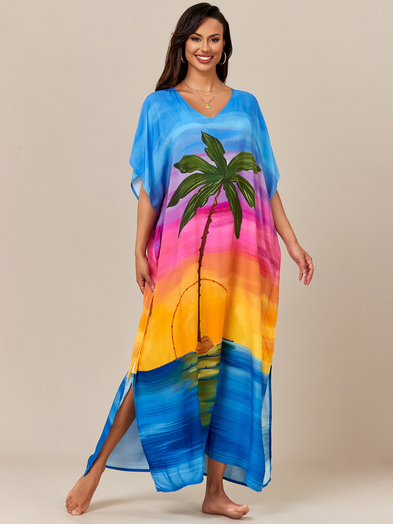 Blusa de playa con estampado de rayón europeo y americano transfronterizo bikini de vacaciones camisa de protección solar traje de baño blusa exterior M14