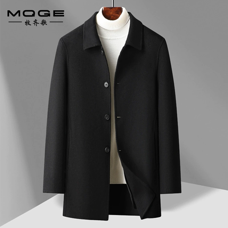 2024 осень и зима мужское шерстяное пальто средней и длинной сплошной лацканы ручной шитье двухстороннее шерстяное пальто