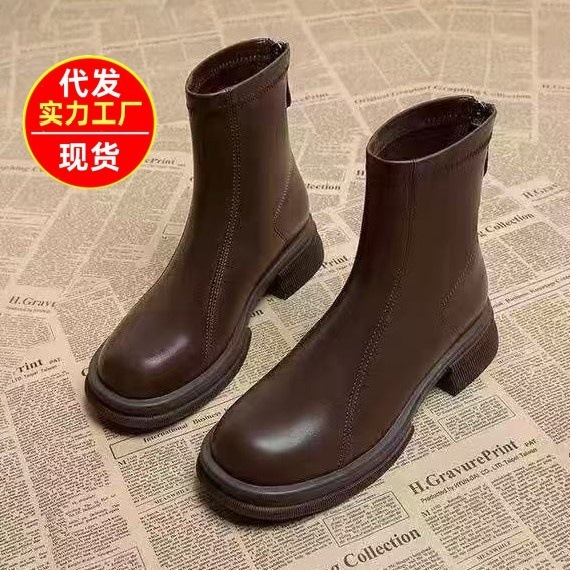 靴子女秋冬2025新款秋冬季韩系马丁靴靴女法式粗跟小踝靴瘦瘦靴|undefined