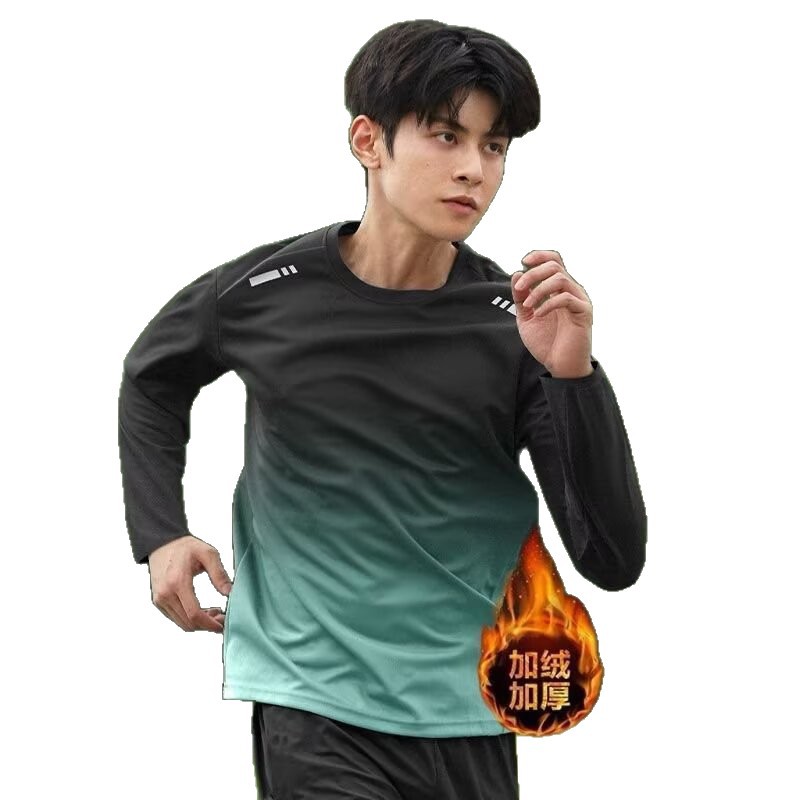 Otoño y invierno ropa de acondicionamiento de terciopelo hombre chaleco de carrera conjunto de hielo ropa de secado rápido primavera y verano entrenamiento deportivo camiseta de manga larga