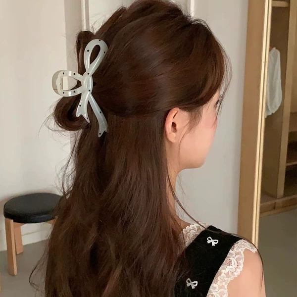 20# [beige] half bow polka dot about 11cm