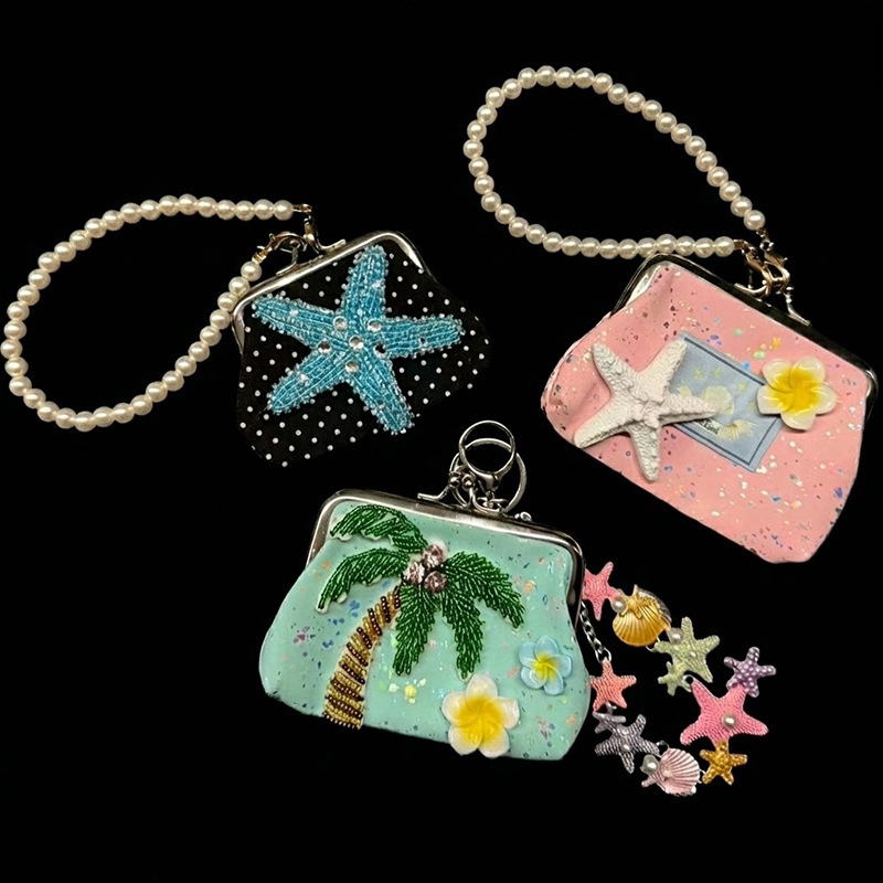 Beach Coconut Tree Coin Purse, Starfish Wallet, Girl's Earphone Storage Bag, Id Card Holder, Summer Bag Accessory