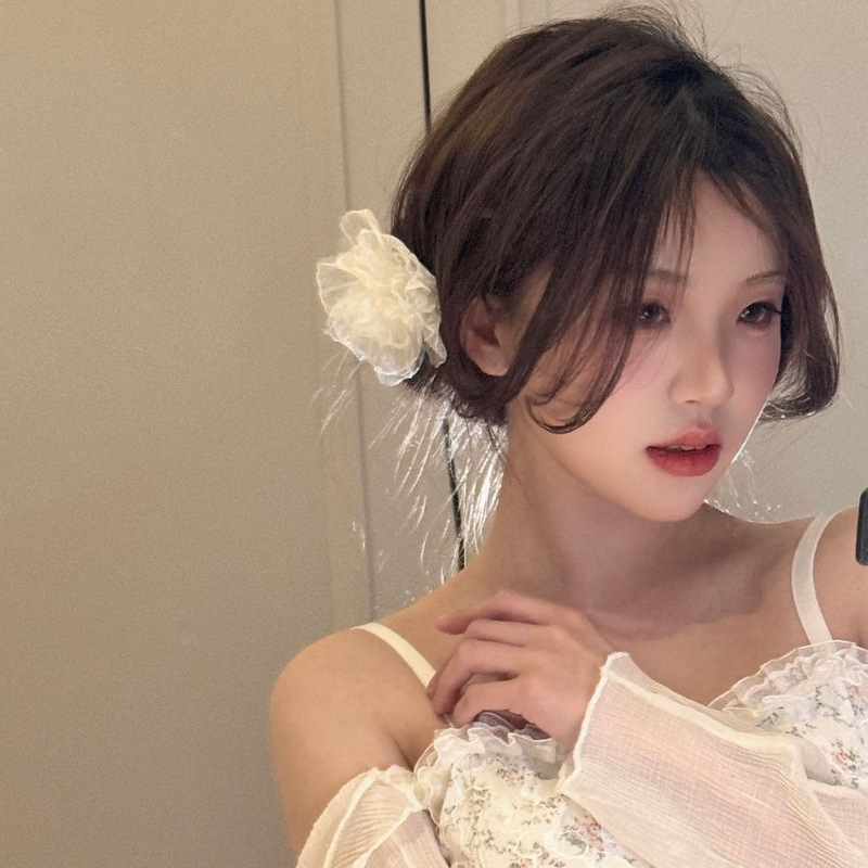 純粋な欲望と甘い女の子のメッシュ早春海辺の休暇ヘアアクセサリーヘッドフラワー高価値フラワーサイドクリップヘアピン気質|undefined