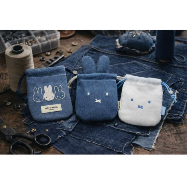 In-Stock Cartoon Cute Rabbit Drawstring Pouch for Girls, Portable Miscellaneous Storage Bag, Makeup Touch-Up Bag, Denim Cosmetic Bag