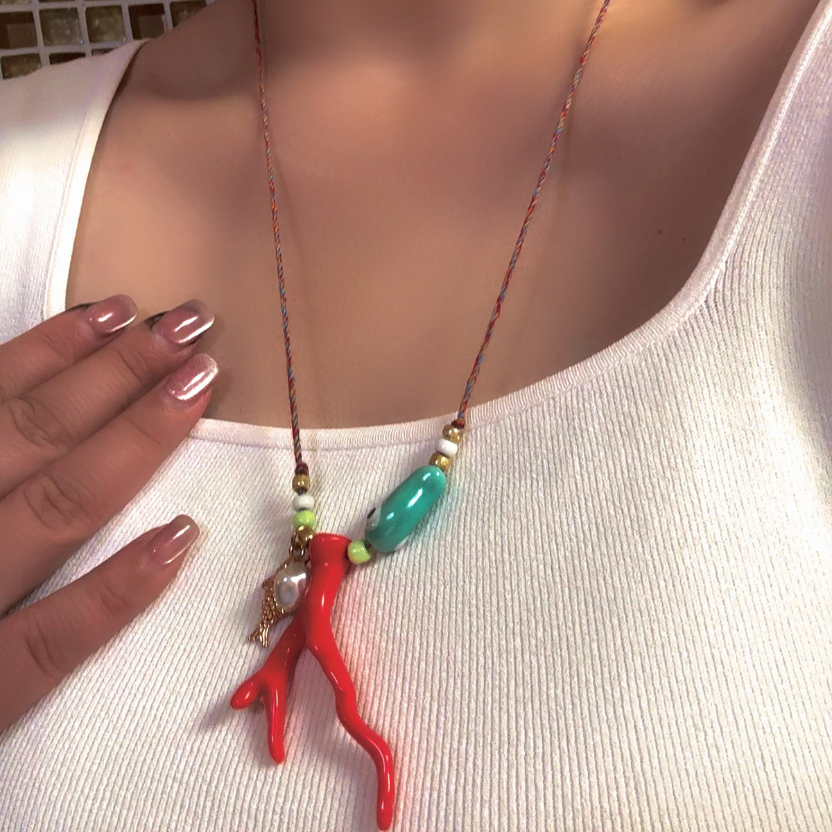 Multi Charms Necklace Classification rope Chain Material Marine Style Starfish Coral Acrylic Rope Ceramics Cord String Lobster Trigger Clasp Closure Pendant Necklaces Wholesale