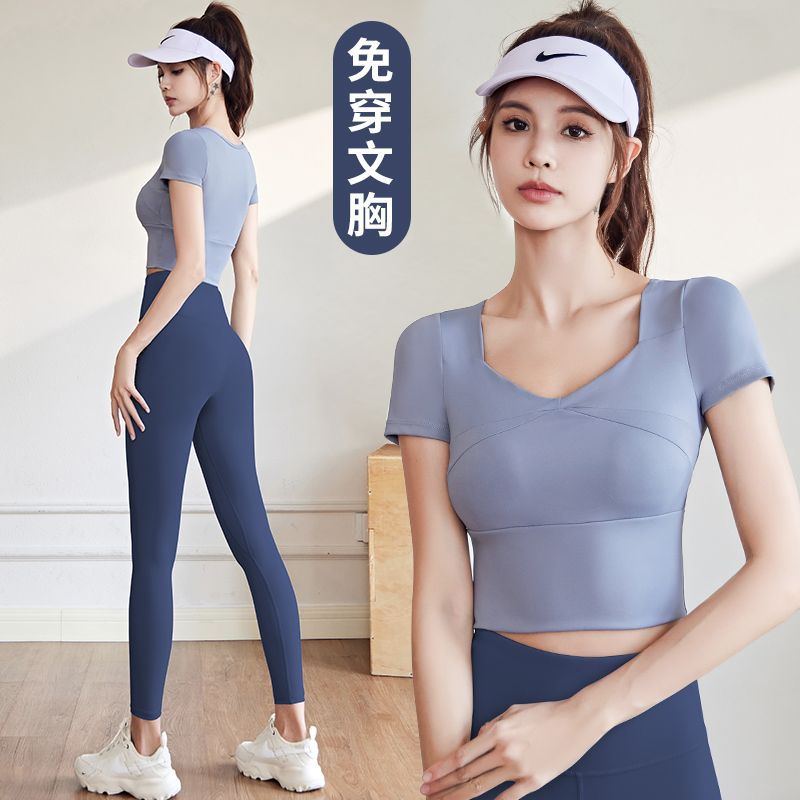 Yoga Clothing Suit for Women 2025 New Summer Professional Short-Sleeved Morning Running Sports Tops Pilates Training Fitness