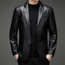 中青年男式真皮西装秋冬新品时尚休闲薄款皮衣修身潮流帅气外套男