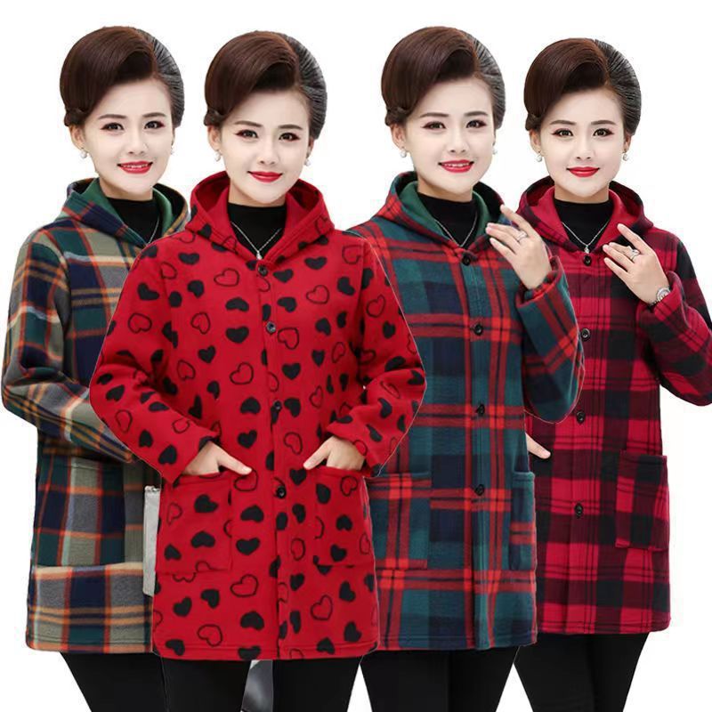 妈妈装中长款罩衣秋冬中老年加绒厨房女士羽绒服套褂毛绒围裙外套