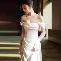 Элегантное длинное свадебное платье для фотосессий, французский стиль