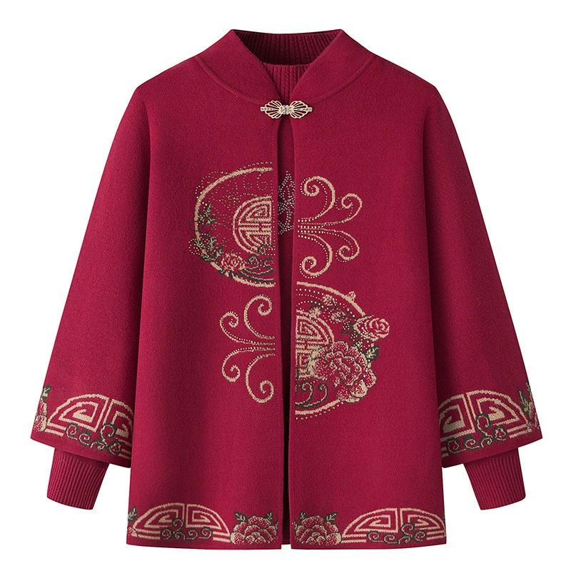 Мама Осенний свитер Кардиган Женский плащ Бабушка Куртка Средние и пожилые Весна и Осень Трикотажный топ из двух частей