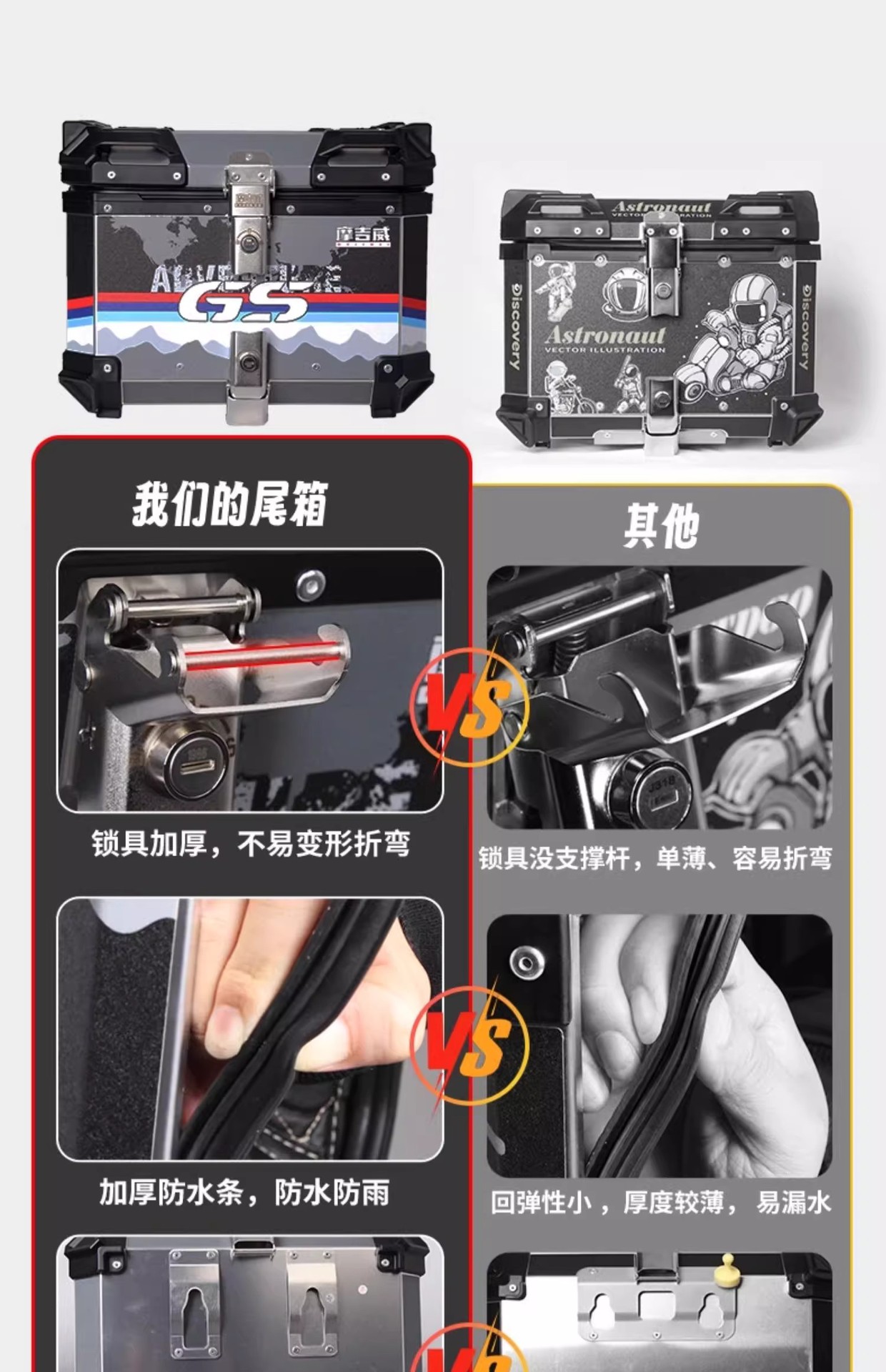 Motorcycle Trunk Aluminum Alloy Tail Box Electric Vehicle No. 9 Tail Box Large Capacity Pedal Quick Release Tail Box Square Box