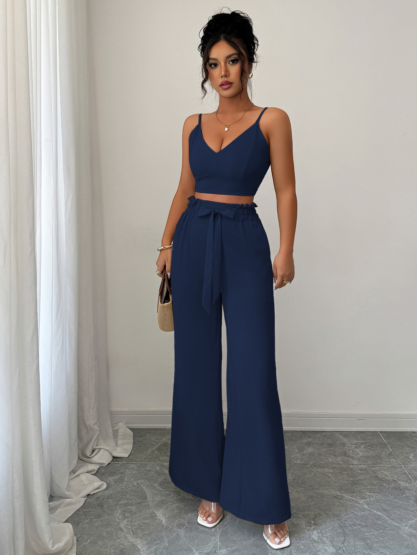 364g Weight Sleeveless Sleeve Length Polyester Fabric Type Pant Co-ord Set Sets Type 2 Pieces Set Quantity Casual, Daily Occasion Strap Neckline Slim, Loose Fit Type Solid Color Pattern Summer Season Women's Gender Casual, Sexy Style Casual Daily Women's Casual Sexy Solid Color Polyester Pant Co-ord Set Pants Sets 18