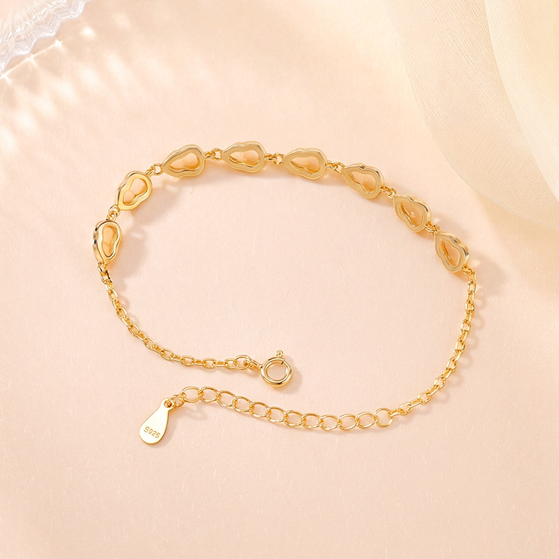 Vòng tay bạc S925 mạ vàng pha lê hồ lô phúc lộc — Một mảnh
