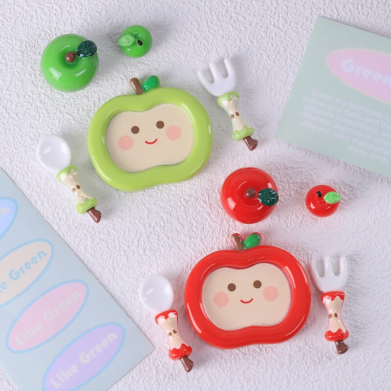 Healthy Apple Meal Artificial Food Toy Ornaments DIY Keychain Pendant Resin Accessories Apple Plate Fork and Spoon