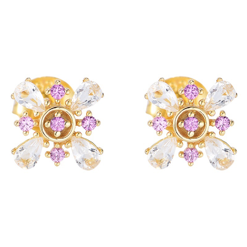 925 plata esterlina estilo francés de alto grado Rosa circón pétalo Stud pendientes femeninos europeos y americanos ins personalizado pendientes pequeños pendientes frescos