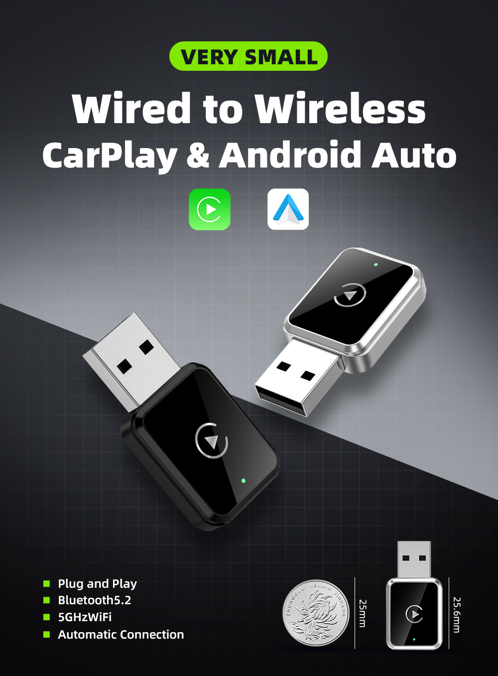 Wireless Carplay Car Box USB Smart Interconnect for Android and Iphone, Universal, No Wiring Required, High-Definition Screen Projection
