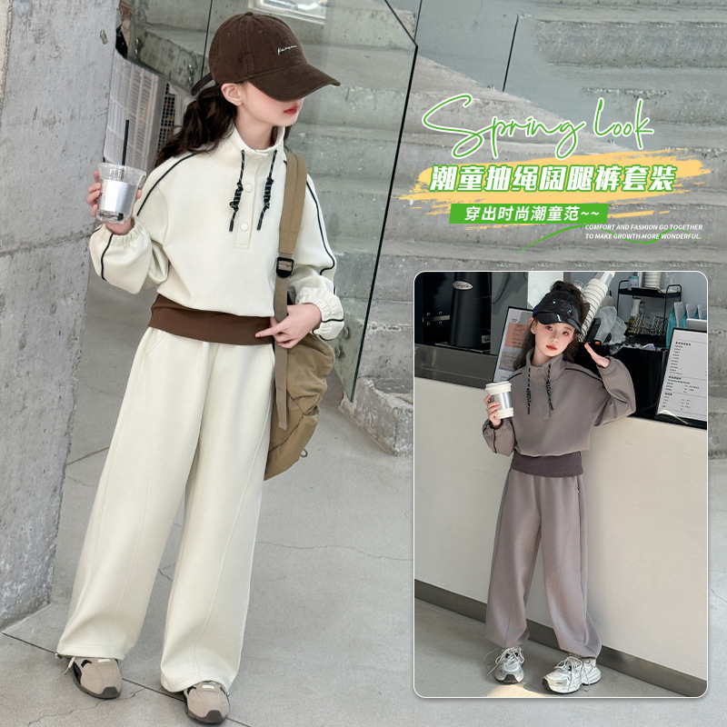 女童套装秋季运动服新款大童女孩洋气卫衣儿童春秋立领上衣跨境现|undefined