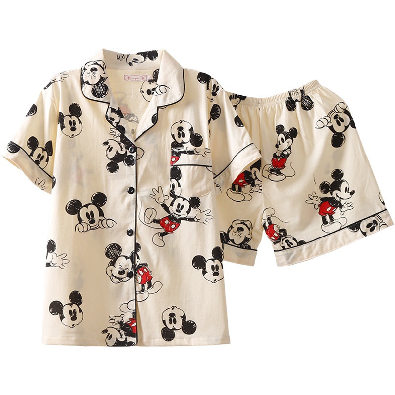 Celebridad en línea ins estilo Corea del Sur pijamas de dibujos animados verano de las mujeres Mickey pantalones cortos de manga corta de alto grado lindo traje homewear