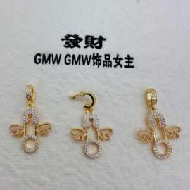 铜镀金镶锆石甜心翅膀爱心别针吊坠DIY手工饰品手链项链耳饰配件