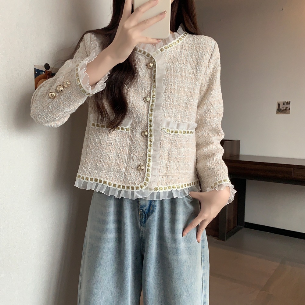 plus size Women's 2024 Fall/Winter New French Socialite Chanel Style Elegant Mesh Stitching Tweed Short Coat