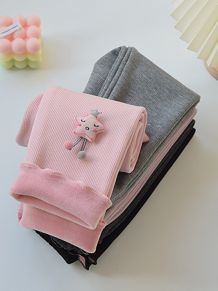 Girls' Leggings Winter New All-in-One Thin Velvet Children's Pants Fleece-Lined Thickened Female Baby's Outer Wearing Western Style Warm Pants