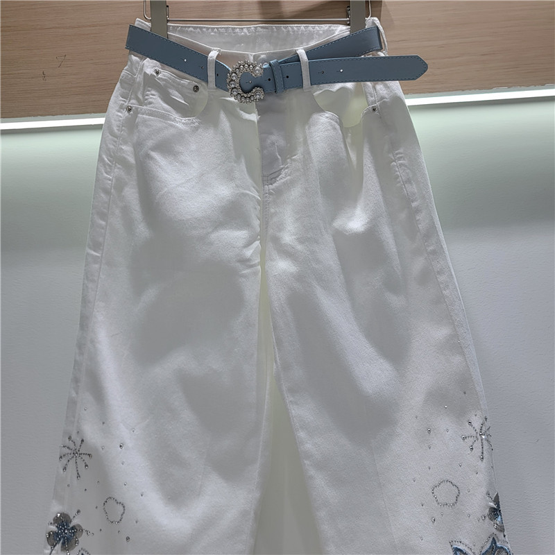 Pantalón Recto de Mezclilla con Bordado de Cintura Alta image 3