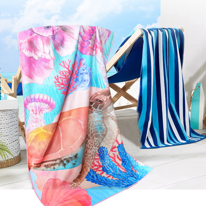 Toallas de baño de secado rápido transfronterizas, toallas de playa, toallas de capa portátiles y portátiles, toallas de baño impresas y absorbentes, personalización térmica al por mayor
