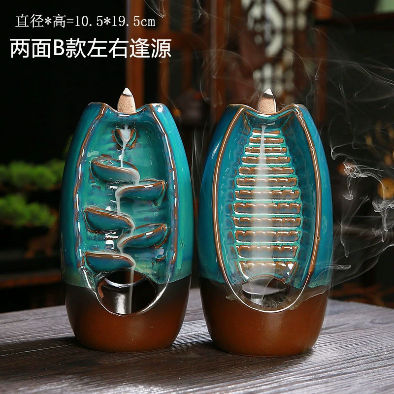 Ceramic Backflow Incense Burner, Lotus Inverted Design, Decorative Buddha Incense Holder