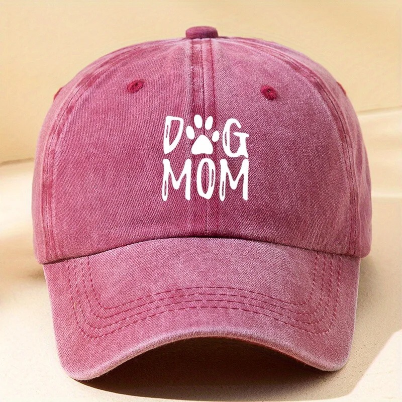 Hot-Selling Foreign Trade Pet-Themed Dogmom Letter-Printed Vintage Washed Sunshade Baseball Cap, Supports Dropshipping