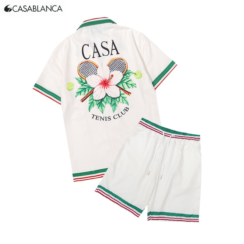 Casablanca Retro Trendy Beach Short-Sleeved Floral Shirt Couple Shorts Set Two-Piece Set Casablanca Retro Trendy Beach Short-Sleeved Floral Shirt Couple Shorts Set Two-Piece Set