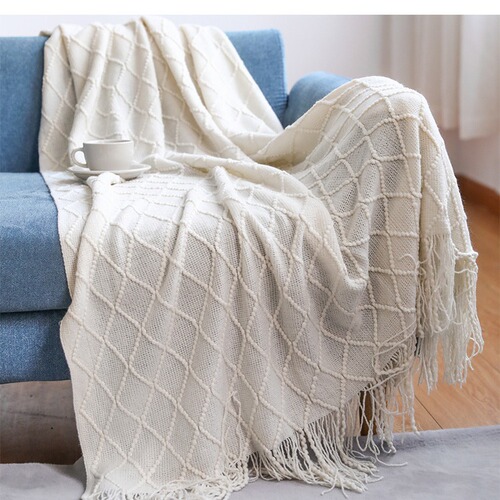 Knitted blanket, sofa blanket, tassel thin blanket, office air conditioning blanket, bay window blanket, summer nap blanket, small blanket