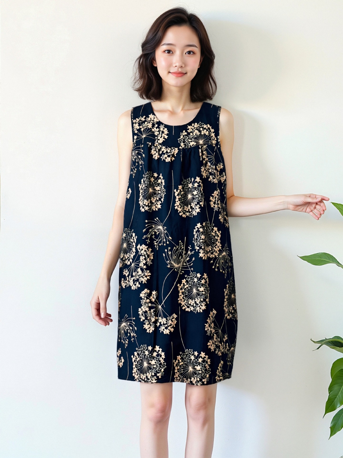 女性用ナイトガウン夏プラスサイズノースリーブコットンシルクミッドレングス人工綿ルーズドレス中高年パジャマホームウェア