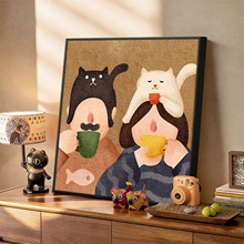 中古风美拉德猫咪装饰画卡通可爱斗柜摆画餐厅墙面画卧室床头挂画