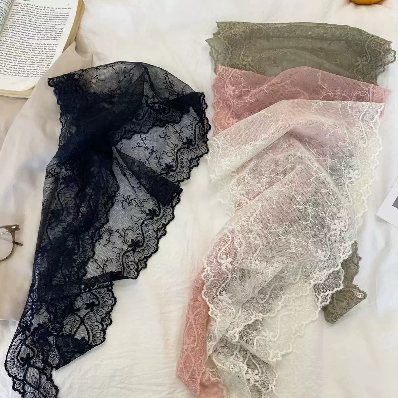 Lace spring decorations, scarf, universal neckerchief, 2023 collection, Korean style, with embroidery, french style